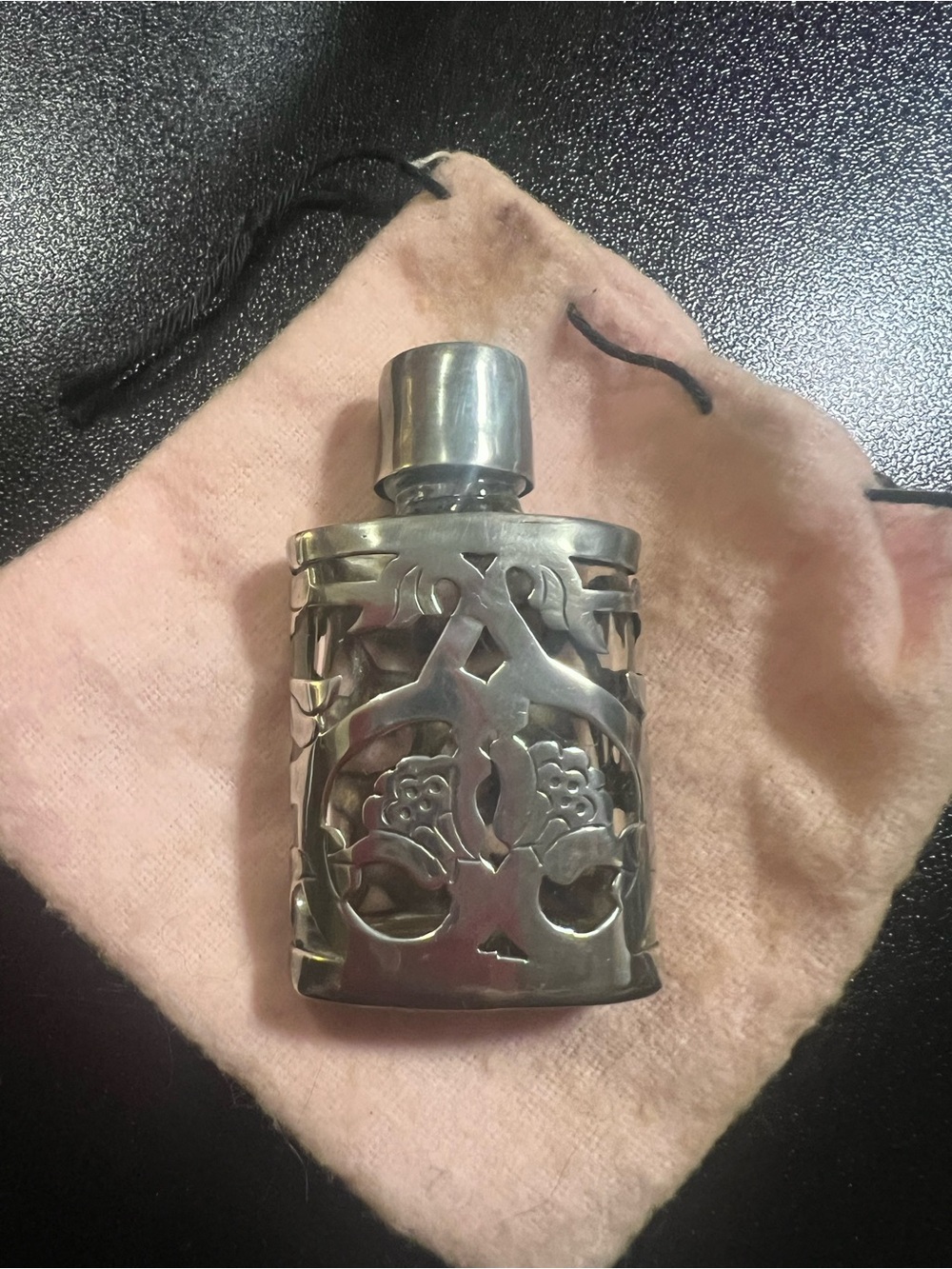 Mid Century Mexican Sterling Silver Perfume Bottle Dark Glam Femme Fatale Vanity